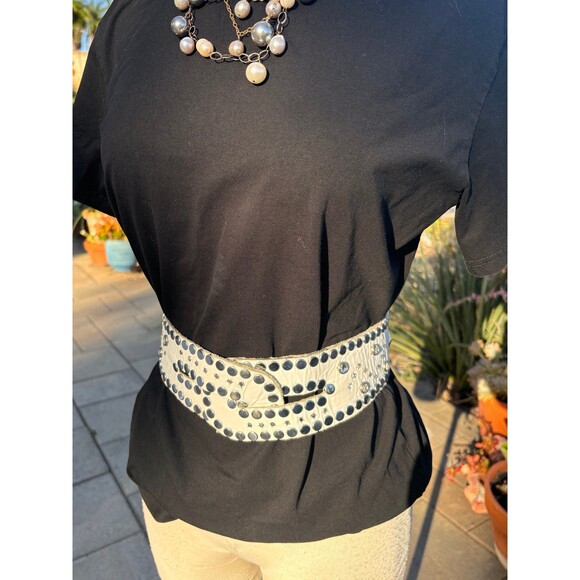 Sheila Kaufman, White, Leather, Crystal and Stud embellished Wide Belt, 1980s